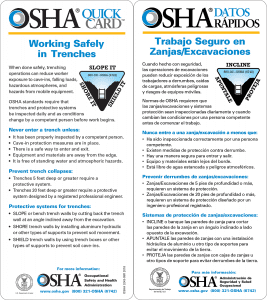 OSHA Trenching Safety QuickCard - English & Spanish